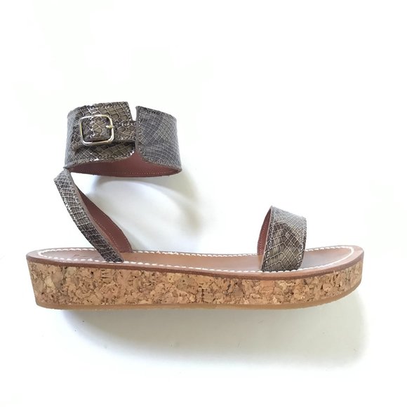 NWOB K Jacques St Tropez Sandals Flat Womens 38 8 Brown Leather Snake Shoes NEW - Picture 1 of 11